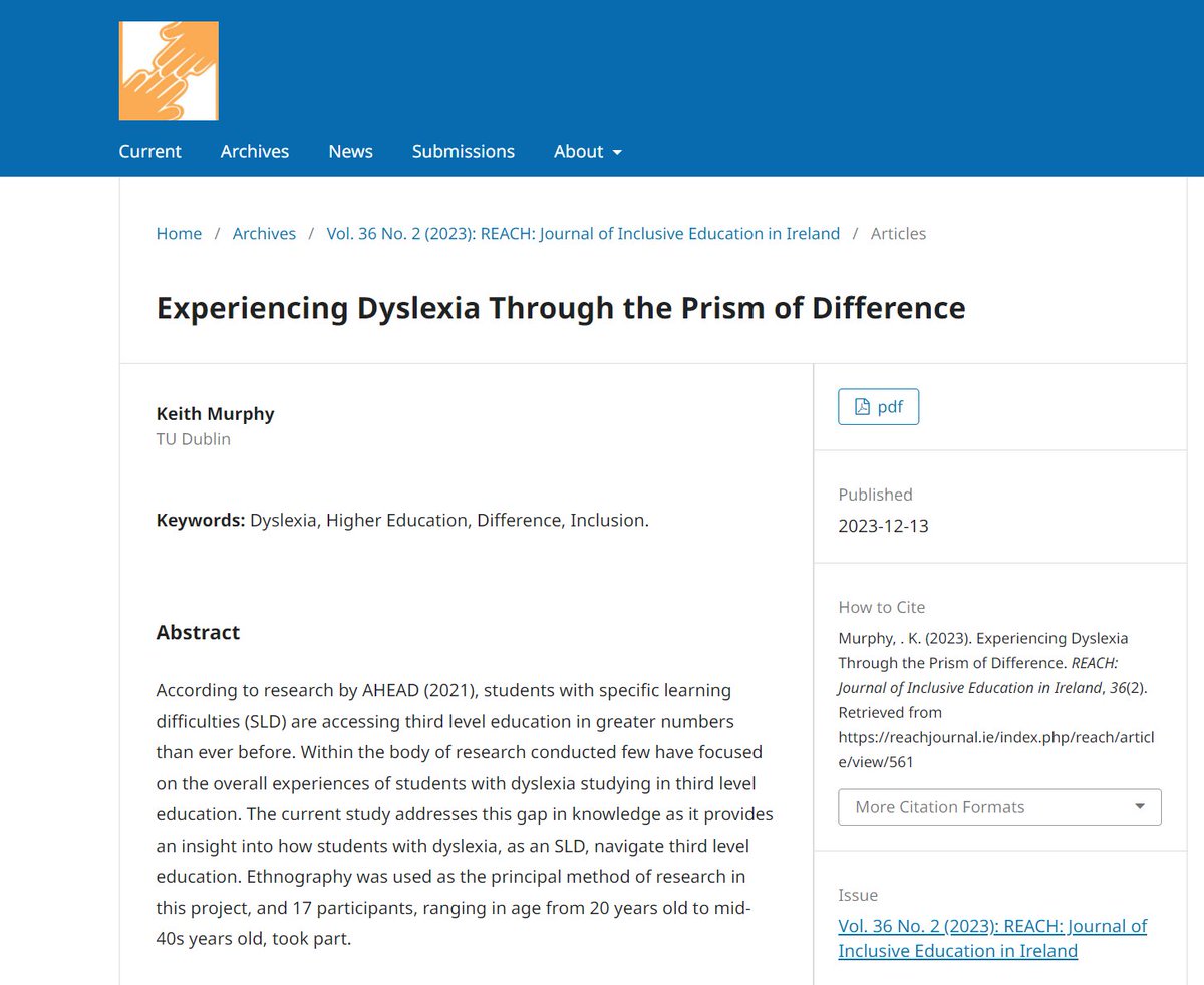Just published open access <a href="/KeithMu23476082/">Keith Murphy</a>  offers insights from  the  experiences of students with dyslexia in HE  and the positive impacts of viewing dyslexia through a neurodiverse approach
