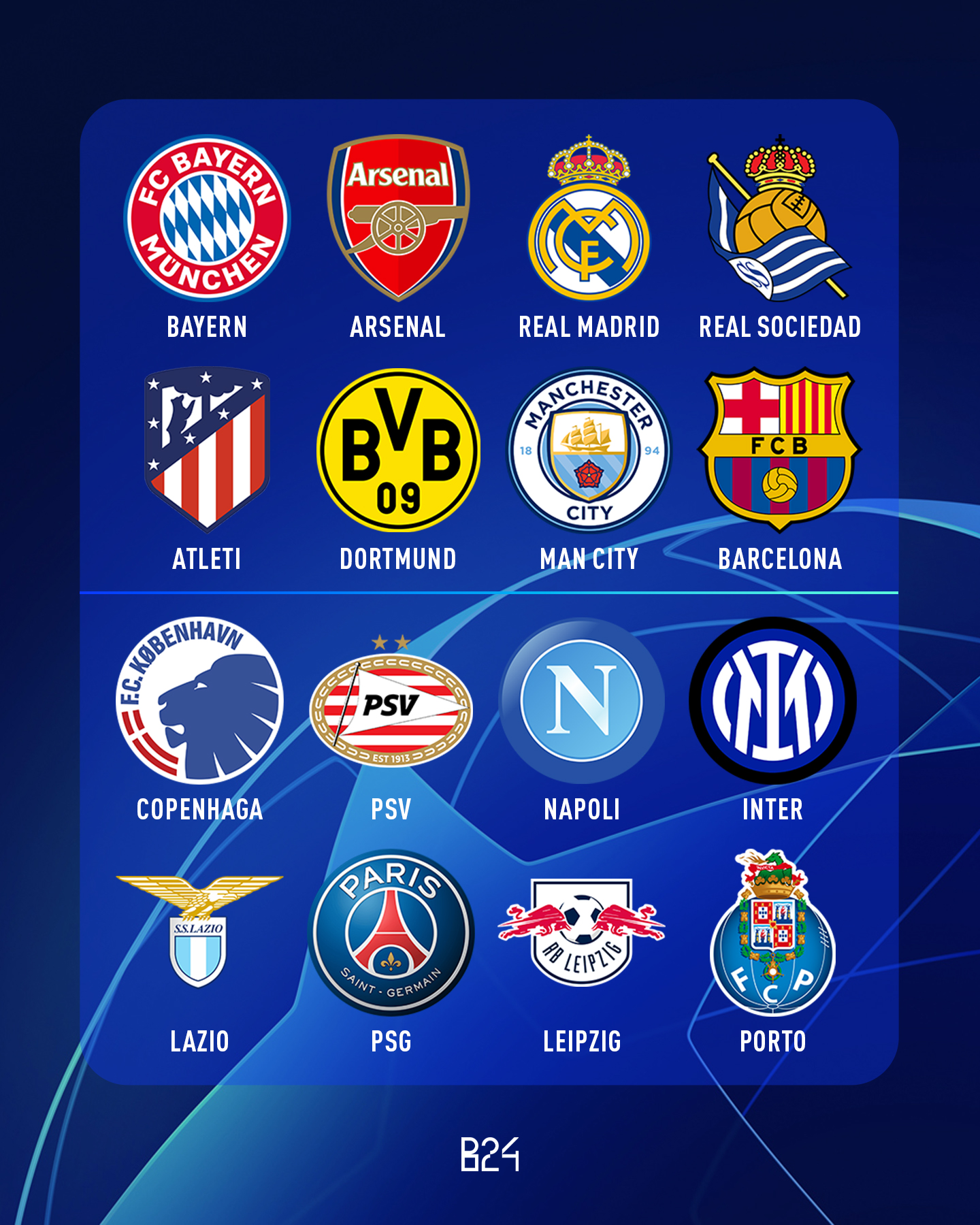 B24 on X: Estão definidos os oitavos de final da Champions League. / X