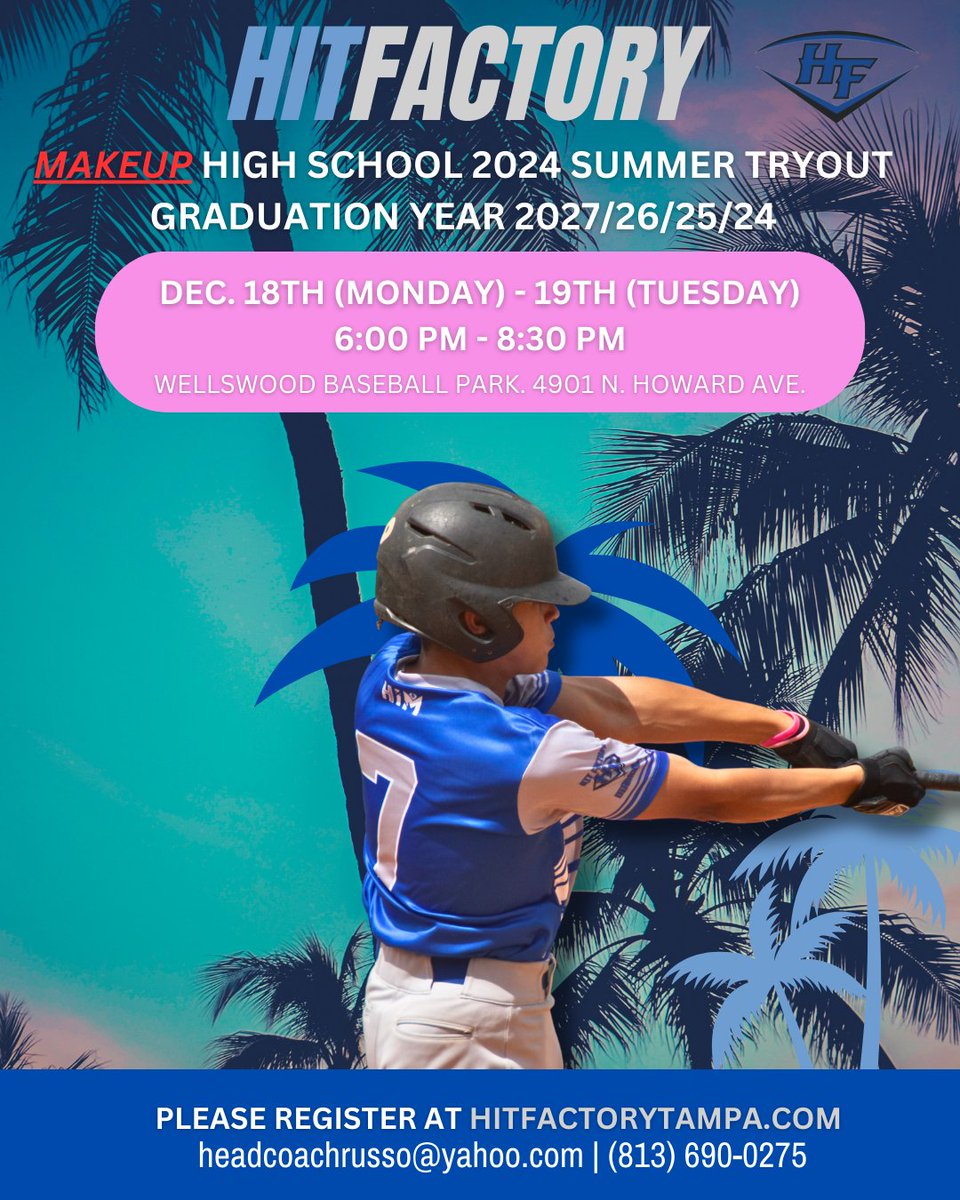 Batter up! Hit Factory Baseball Makeup High School 2024 is calling all aspiring sluggers to join us for an epic summer of baseball. Don't miss out on the chance to be part of something extraordinary! ⚾️🌟 #HFBaseball2024 #SummerTryouts #DreamBigSwingHard