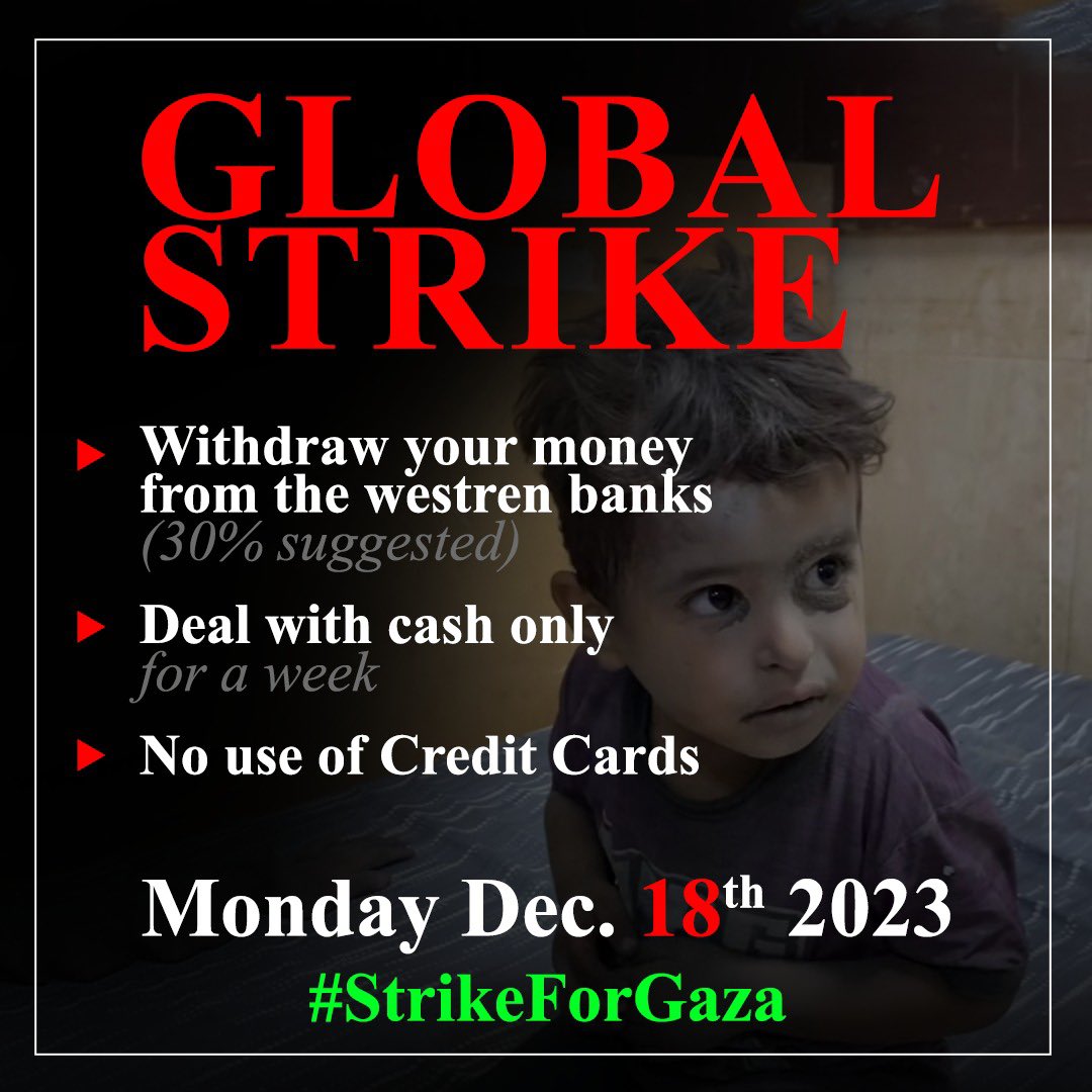 AlHurra16's tweet photo. @Bernadotte22 Enough is enough #StrikeForGaza to #StopTheGenocide ‼️‼️‼️‼️‼️ https://t.co/kkVxquNkzR