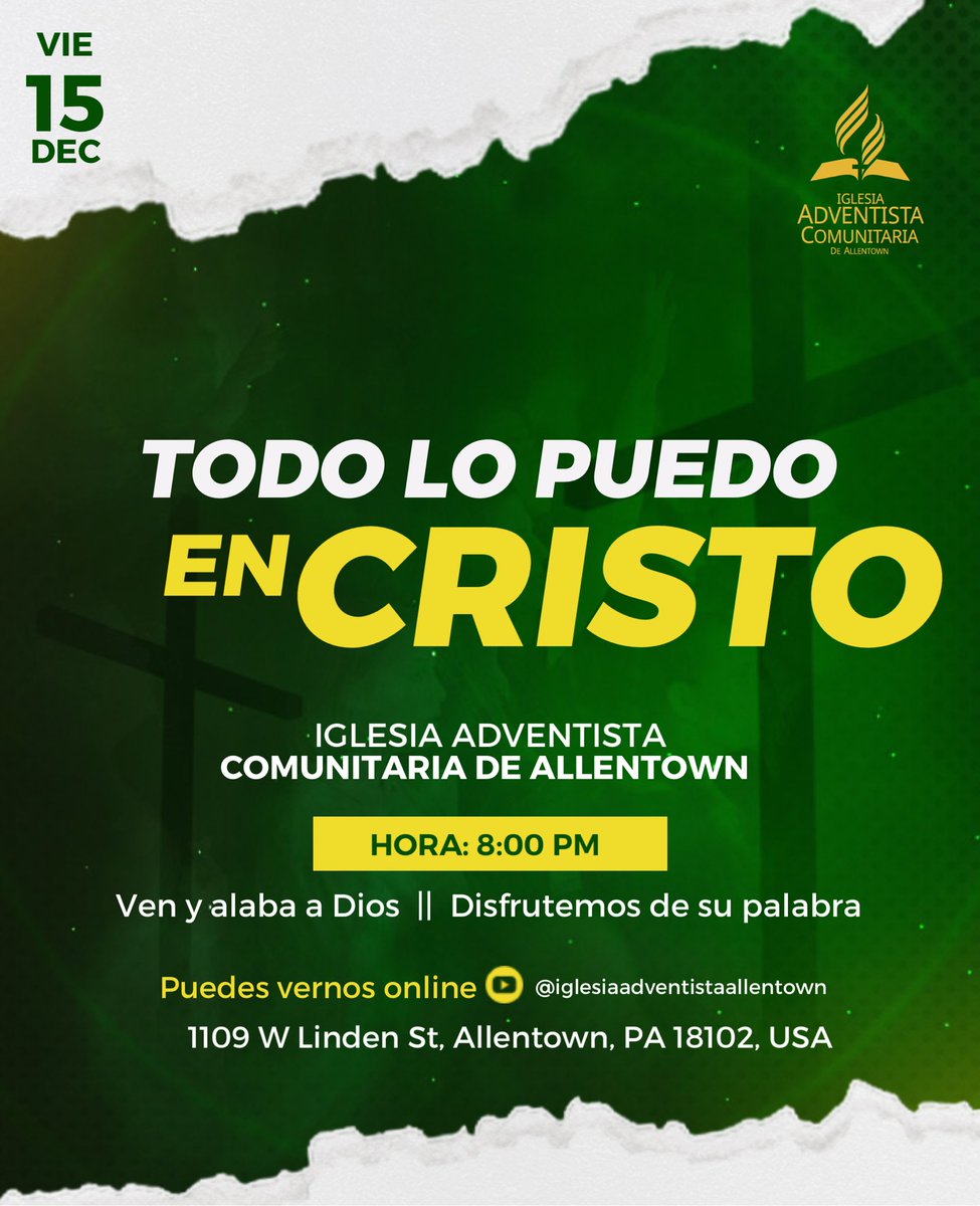 Ven y alaba a nuestro Dios en nuestra sociedad de jóvenes, disfrutemos juntos de la presencia de Dios.  #todolopuedoencristo #allentownpa #jovenes