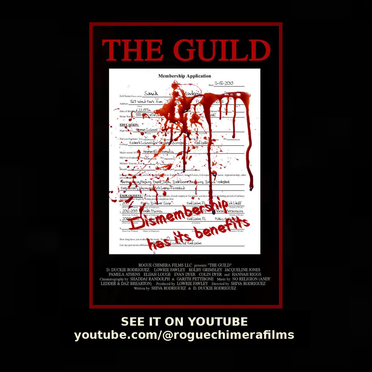THE GUILD (FILM)

Directed by Shiva Rodriguez

Released on YouTube - youtube.com/watch?v=G6rgVK… 

#rogue #chimera #films #film #movie #movies #horrormovie #horrrormovies #horrorgenre #independentfilm #indyfilm #independenthorrror #indyhorror #screenplay #screenwriter #writer