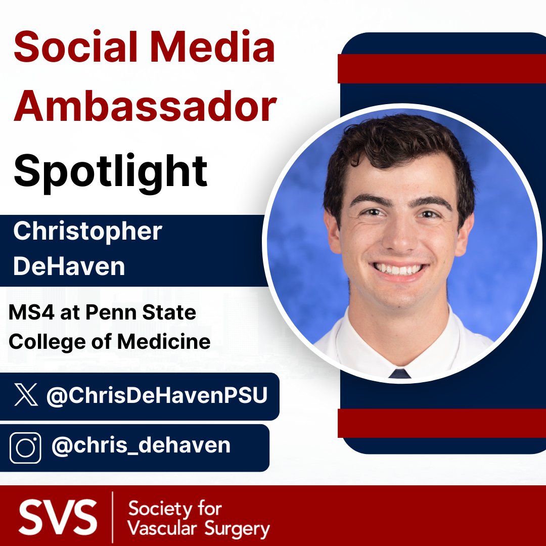 Vascular SVS (@vascularsvs) on Twitter photo The SVS welcomes Christopher DeHaven (<a href="/ChrisDeHavenPSU/">Chris DeHaven</a>) as a 2023-2024 Social Media Ambassador! Christopher looks forward to increasing outreach to MS1 and MS2 students to get them interested in the field at an earlier stage in their careers. The SVS welcomes Christopher DeHaven (<a href="/ChrisDeHavenPSU/">Chris DeHaven</a>) as a 2023-2024 Social Media Ambassador! Christopher looks forward to increasing outreach to MS1 and MS2 students to get them interested in the field at an earlier stage in their careers.