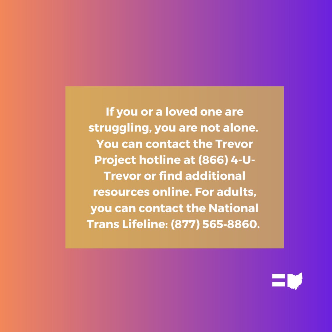 Community: HB 68, Ohio's ban on affirming care for trans youth, has passed in Ohio. Ensure you are signed up to our email list, as we will send out more soon. equalityohio.org/sign-up-for-th…