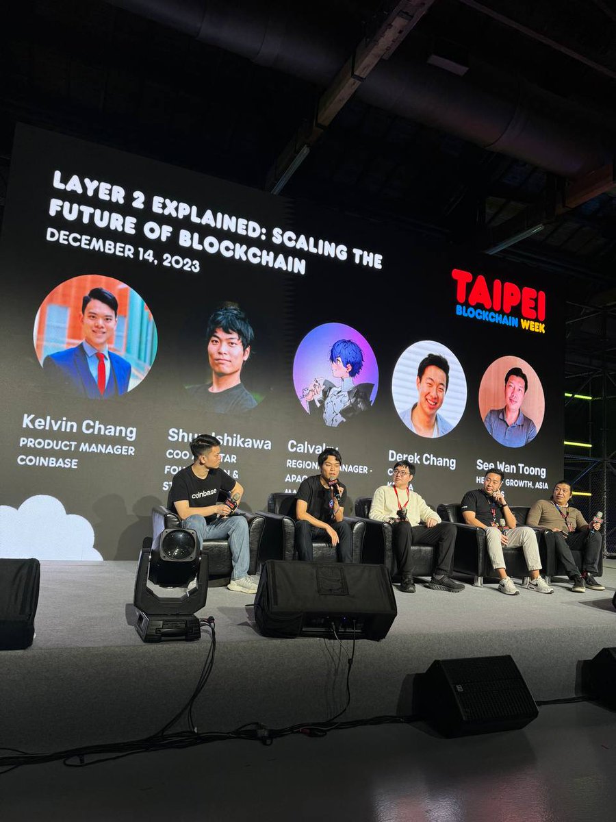 TaipeiWeek's tweet photo. Tech Stage: At #TBW2023, Shun Ishikawa of #Astar/#StartaleLabs (@StartaleHQ), Calvalry of #Mantle (@0xMantle), Derek Chang of #Lightscale, Toong See Wam of #SYSLabs, and Kelvin Chang of #Coinbase delved into Layer 2 solutions, emphasizing scalability in #Blockchain. https://t.co/kBnnCiasP9