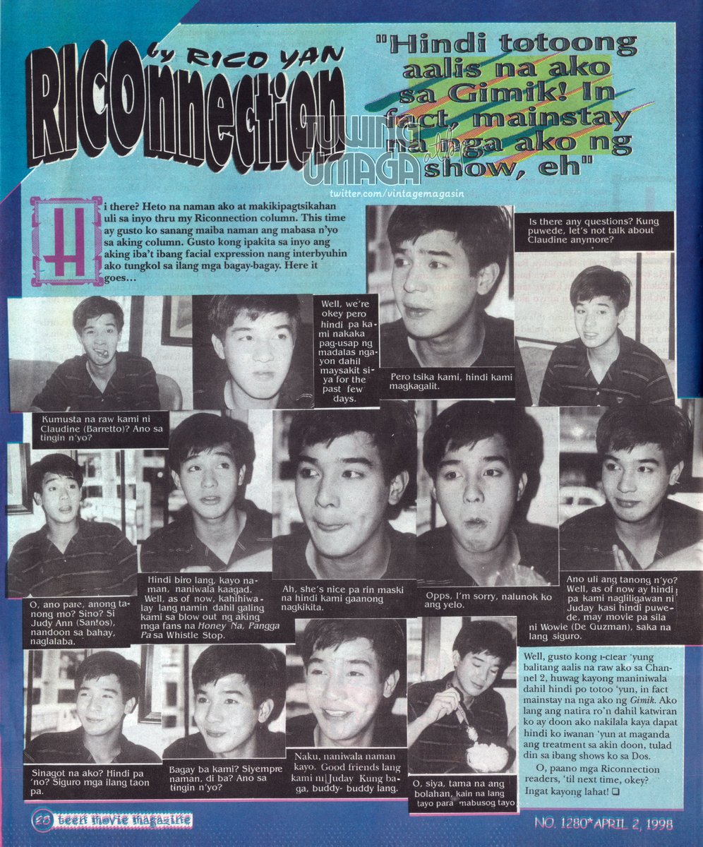 RICOnnection by Rico Yan From Teen Movie Magazine April 2, 1998