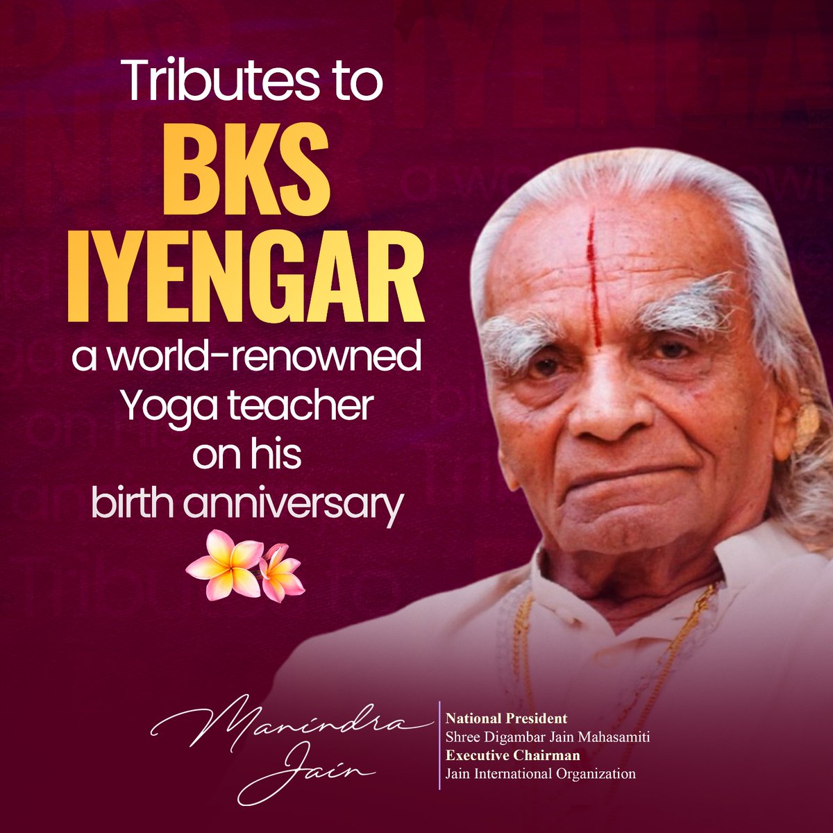 Tributes to BKS IYENGAR a world-renowned Yoga teacher on his birth anniversary.
#BKSiyengar