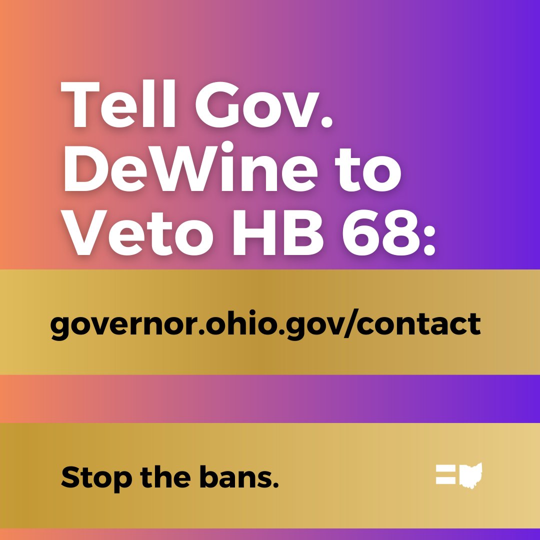 UPDATE: Governor DeWine's voicemailbox is full! 

✊Send an email now and tell him to VETO HB 68, Ohio's extreme ban on trans youth in sports and healthcare. governor.ohio.gov/contact