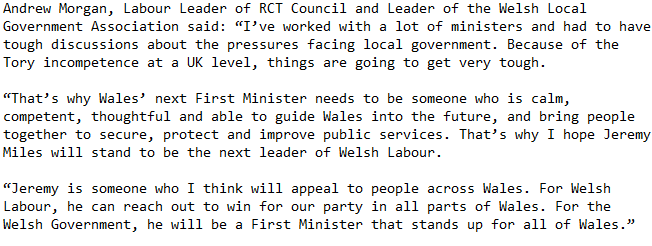 DeansOfCardiff's tweet photo. Andrew Morgan's statement says next FM "needs to be someone who is "calm, competent" and "thoughtful" https://t.co/G6TJOMkFPI