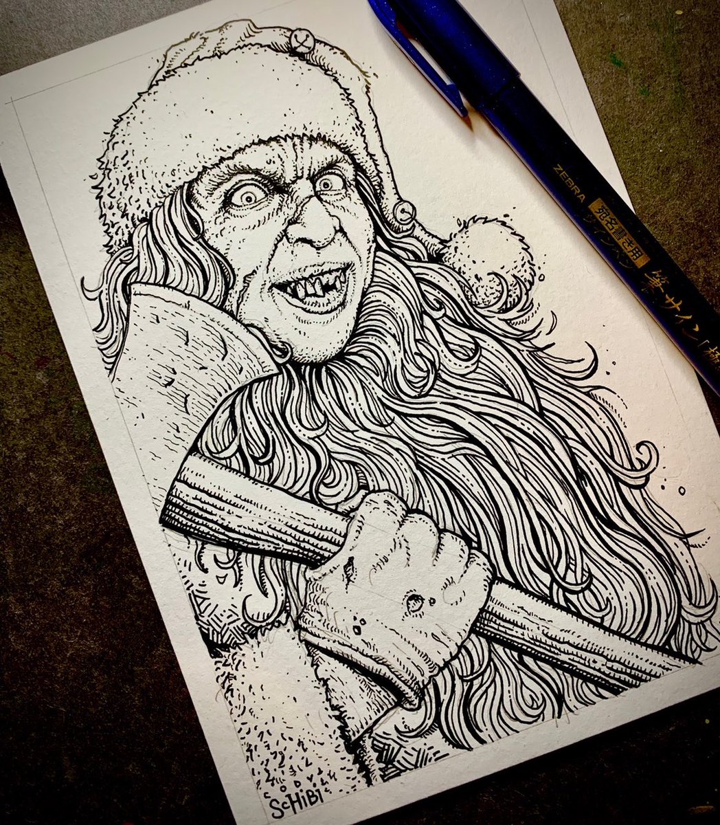 This psycho Santa I’m inking will be part of my final art sale of 2023 this coming Friday alongside other new goodies… Who WOULDN’T want to let this jolly fellow into their house?!
