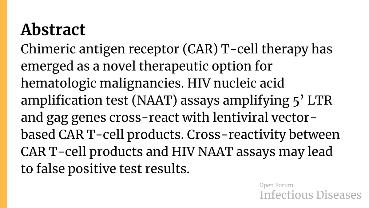 OFIDJournal's tweet photo. False Positive HIV Nucleic Acid Amplification Test after Chimeric Antigen Receptor T Cell Therapy with Ciltacabtagene Autoleucel

✅ Just Accepted
🔓 Open Access
🔗 https://t.co/WBKLU0X6qU

@KeriVishakh https://t.co/gMFsKxOvdf