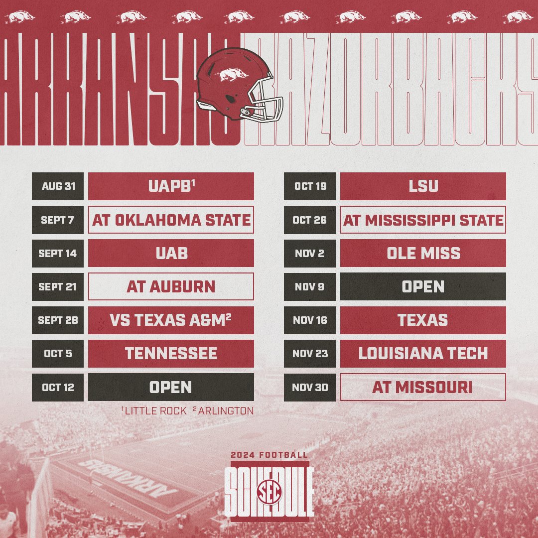 2024 SCHEDULE 🐗 @RazorbackFB 🗓️ secsports.social/fb-sched24