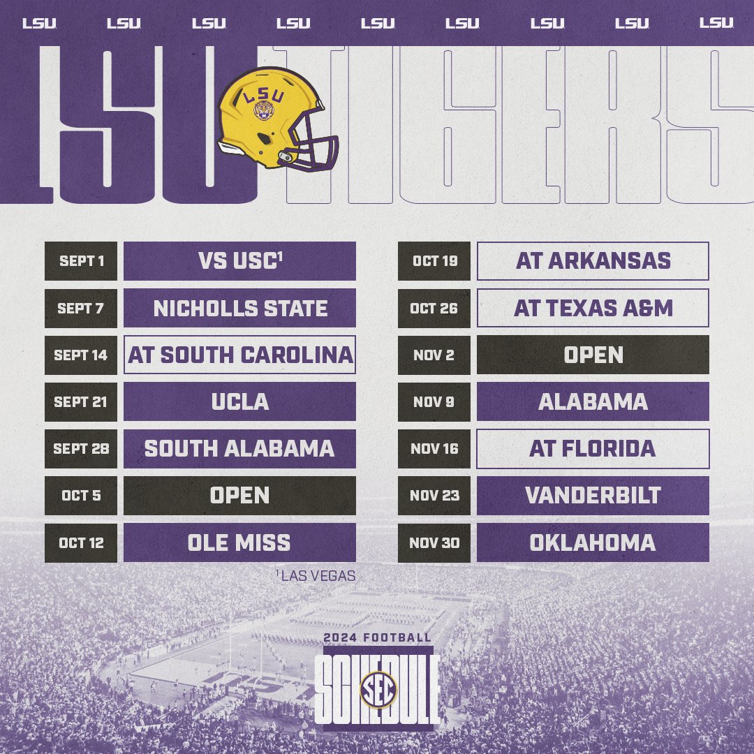 2024 SCHEDULE 🐅 @LSUfootball 🗓️ secsports.social/fb-sched24