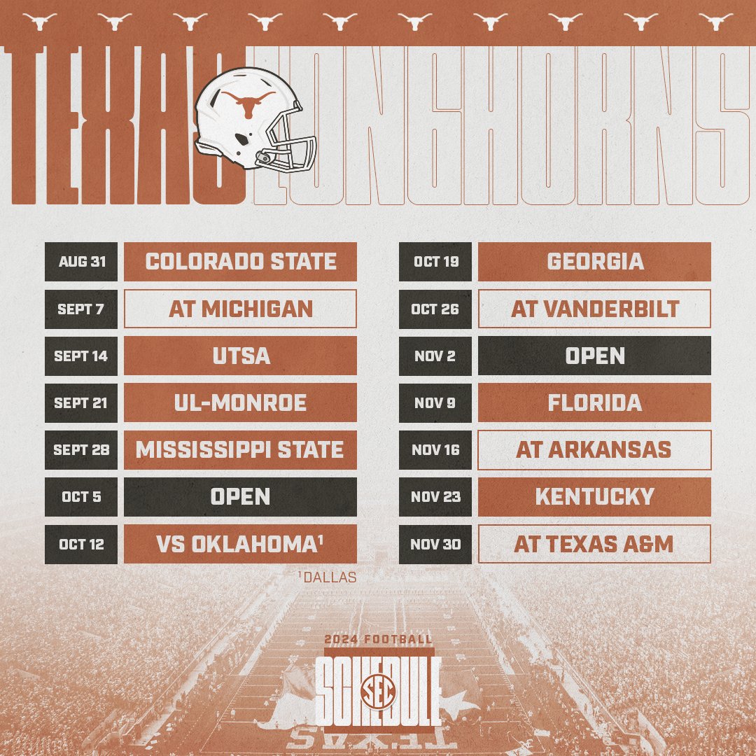 2024 SCHEDULE 🤘 @TexasFootball 🗓️ secsports.social/fb-sched24