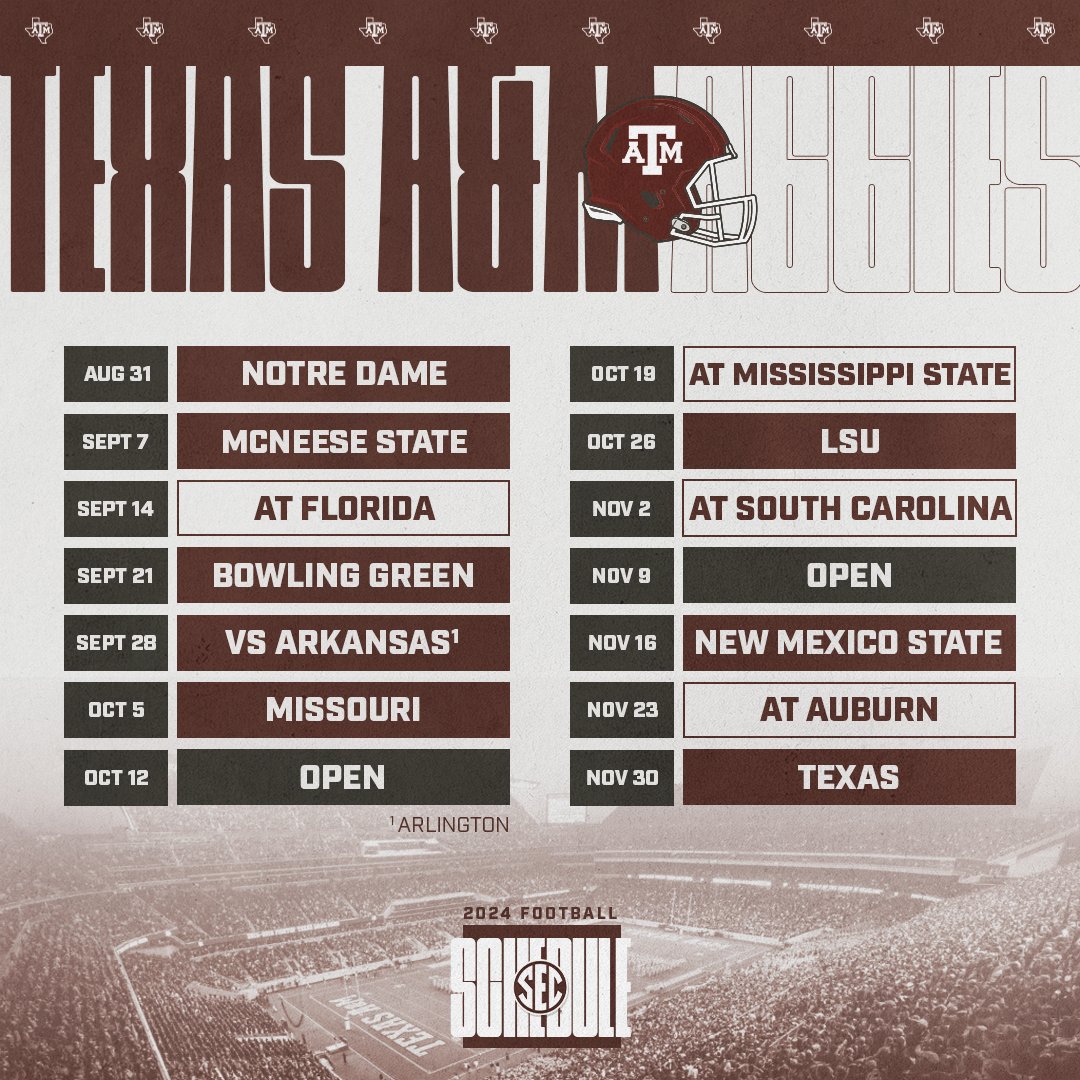 2024 SCHEDULE 👍 @AggieFootball 🗓️ secsports.social/fb-sched24