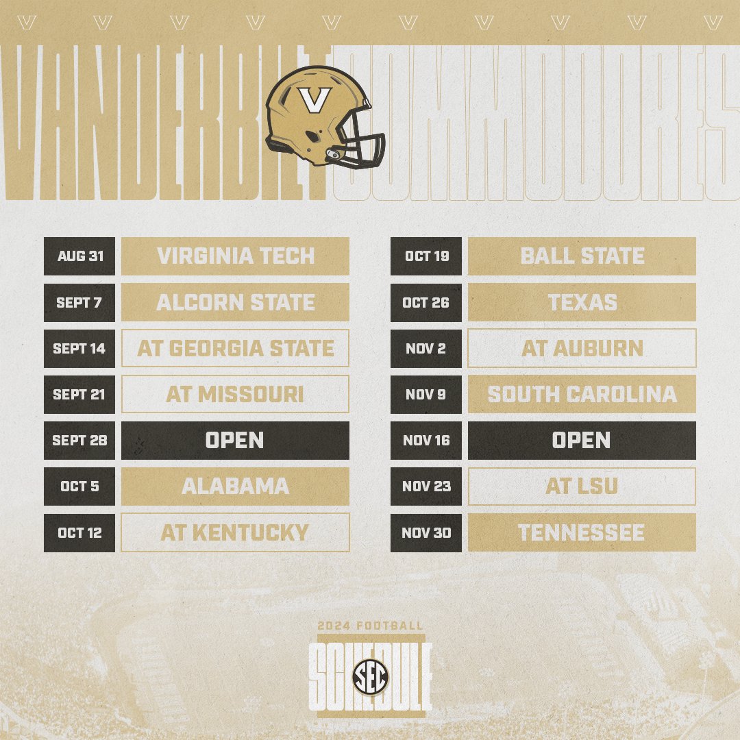 2024 SCHEDULE ⚓️ @VandyFootball 🗓️ secsports.social/fb-sched24