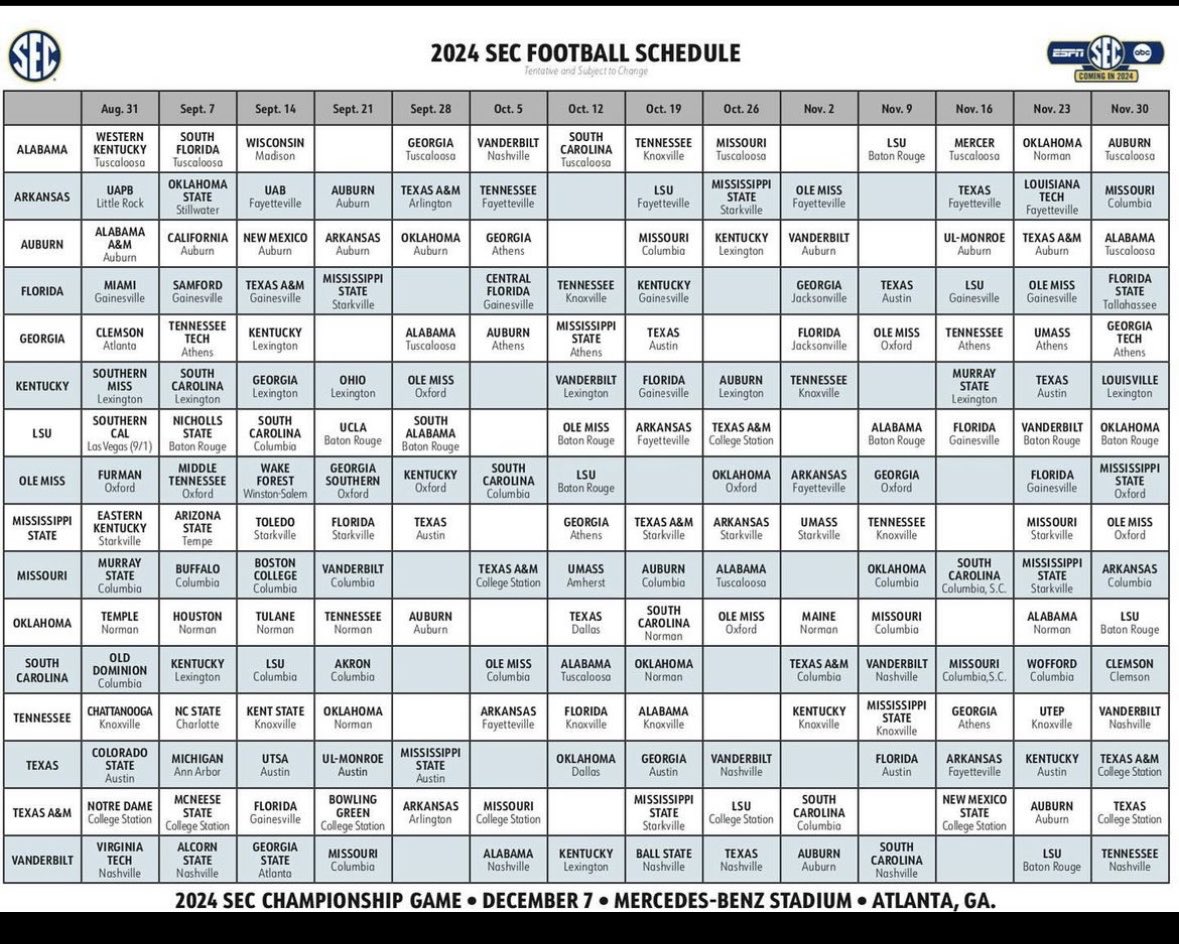 2024 Season #SECschedule