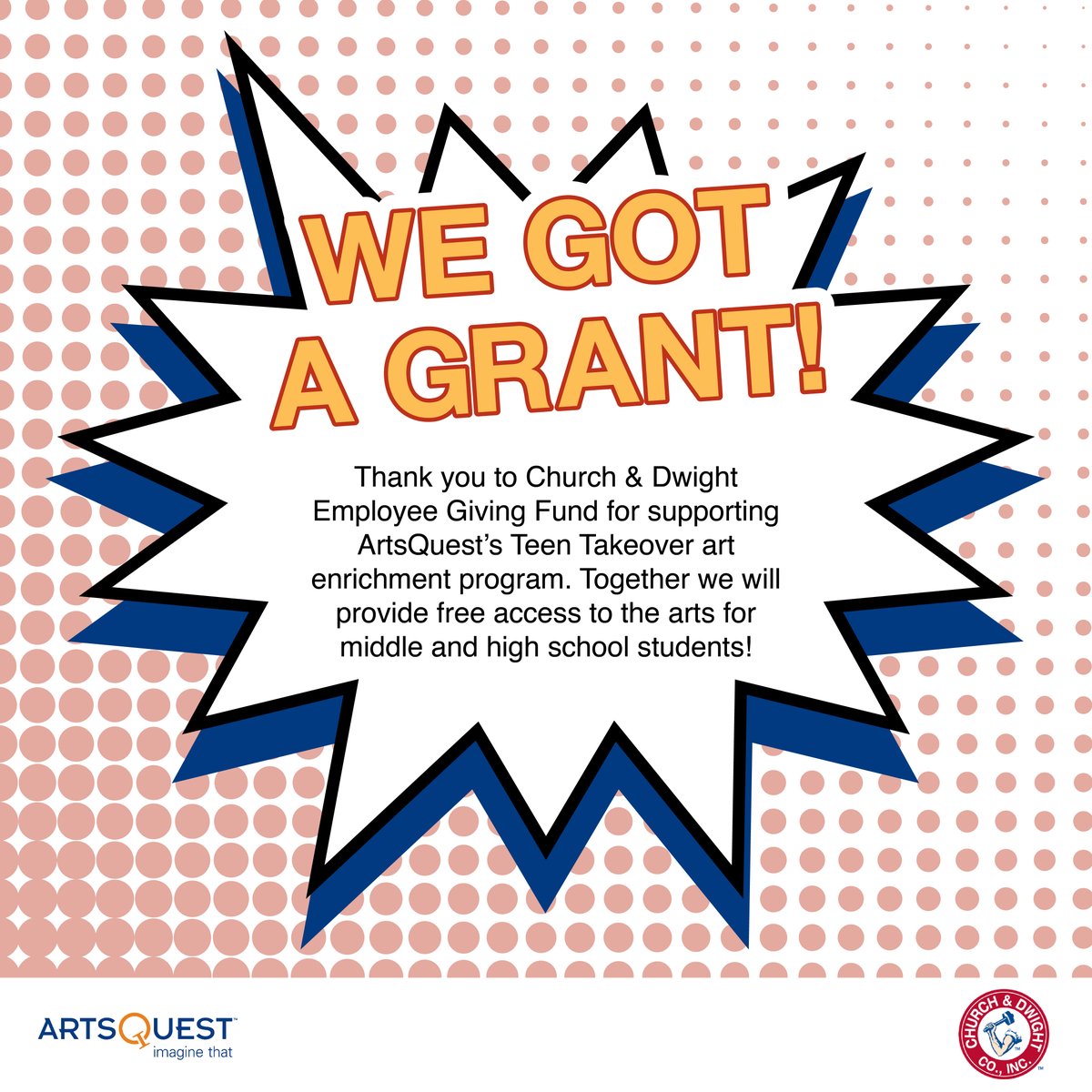WE GOT A GRANT!🎉 A huge thank you to our friends at Church & Dwight Co. for their support. We couldn't do it without you!❤️
