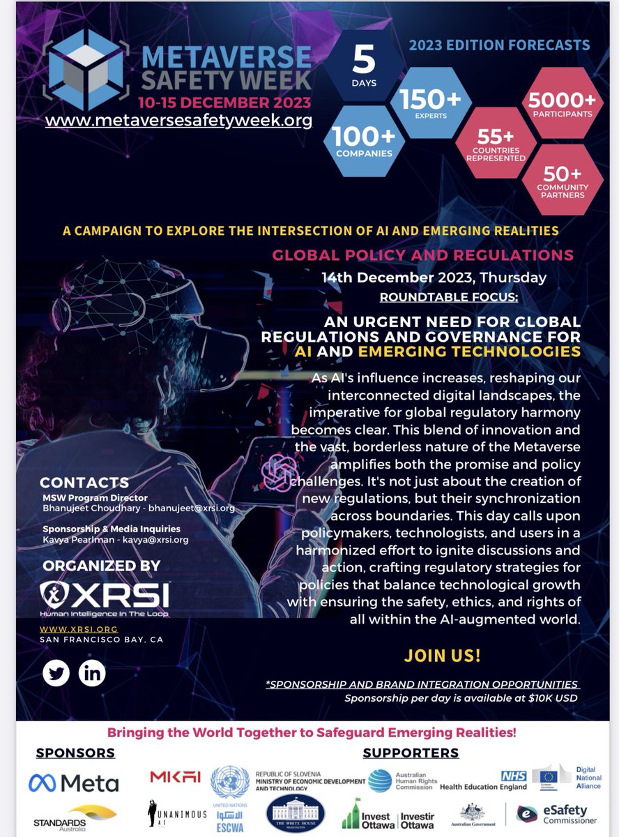 FYLPRO EVP &amp; <a href="/tayohelp/">Tayo</a> co-founder Mark Calaguas <a href="/ghostshowers/">the durian don dada</a> is programming committee member for Metaverse Safety Week 2023 by XRSI. Mark has been planning #MSW2023 roundtable on governance for AI/emerging tech 1pm EST, Dec 14. FYLPRO 2022 delegate <a href="/GeekMelange/">Michi: Adorable Tiny Demon 🔥🇵🇭🇺🇸🍜📖🦄</a> is also a speaker