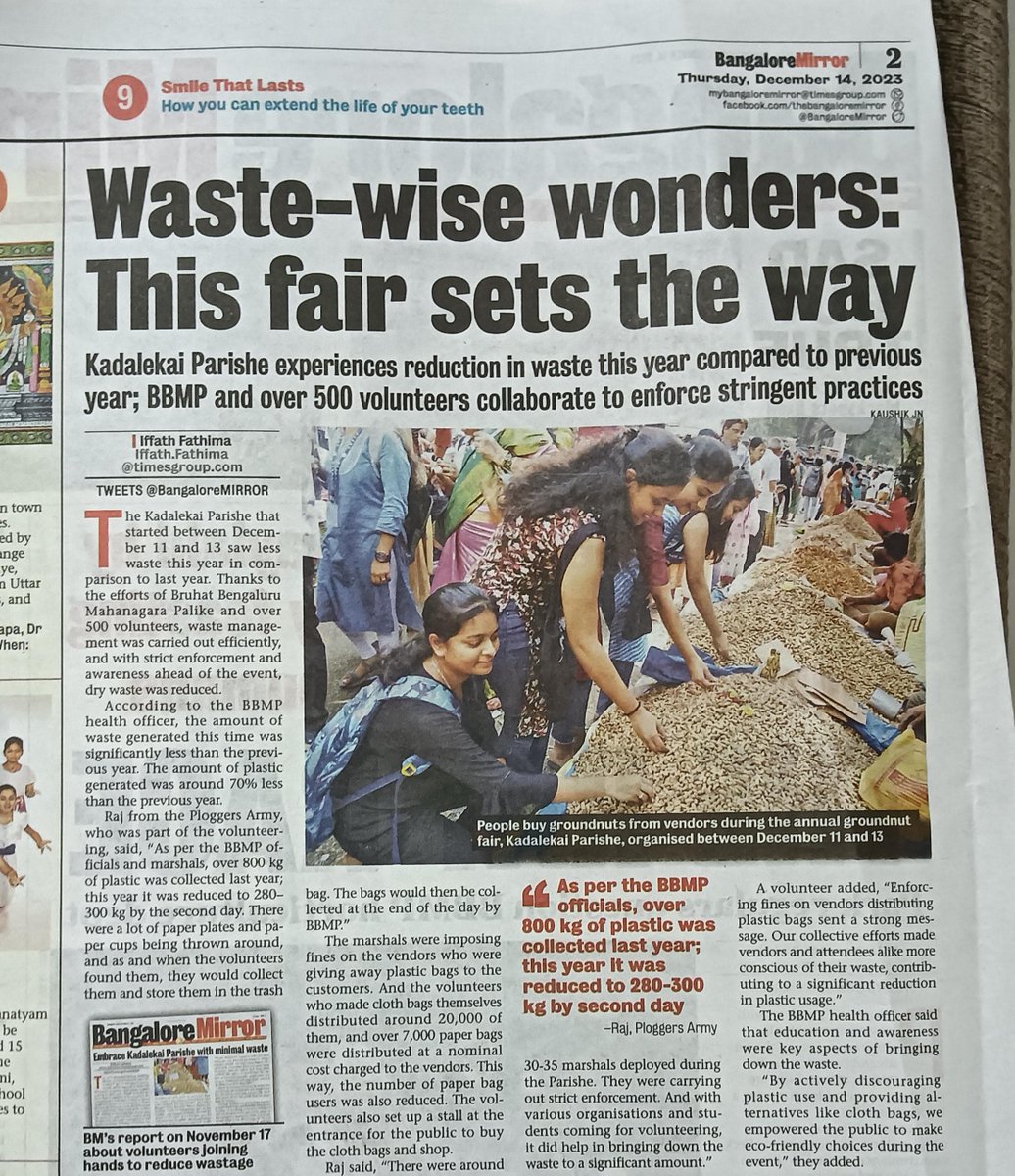 Together we can & we will. A zero waste collective effort by citizen groups along with BBMP ! An inclusive effort alwasy does wonders.. Article on Much more cleaner parishe! Thank you @iffathfathima6 @BangaloreMirror for the article!@swaccha_bbmp @BBMPCares