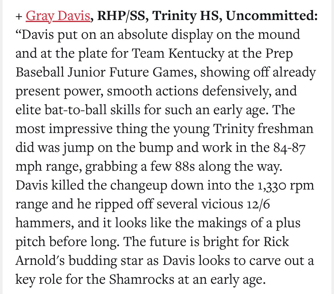 Gray Davis (@gray_davis55) on Twitter photo Thank you for the write up @PBRKentucky! Glad to see other teammates and friends on this list as well. <a href="/TrinityHSBBall/">Trinity HS Baseball</a> <a href="/TheCanesBB/">Canes Baseball</a> <a href="/JamieTessoff/">JT18</a>. @PPL_Lex @cmart_37 <a href="/BlakePerry_34/">Blake Perry</a> Thank you for the write up @PBRKentucky! Glad to see other teammates and friends on this list as well. <a href="/TrinityHSBBall/">Trinity HS Baseball</a> <a href="/TheCanesBB/">Canes Baseball</a> <a href="/JamieTessoff/">JT18</a>. @PPL_Lex @cmart_37 <a href="/BlakePerry_34/">Blake Perry</a>