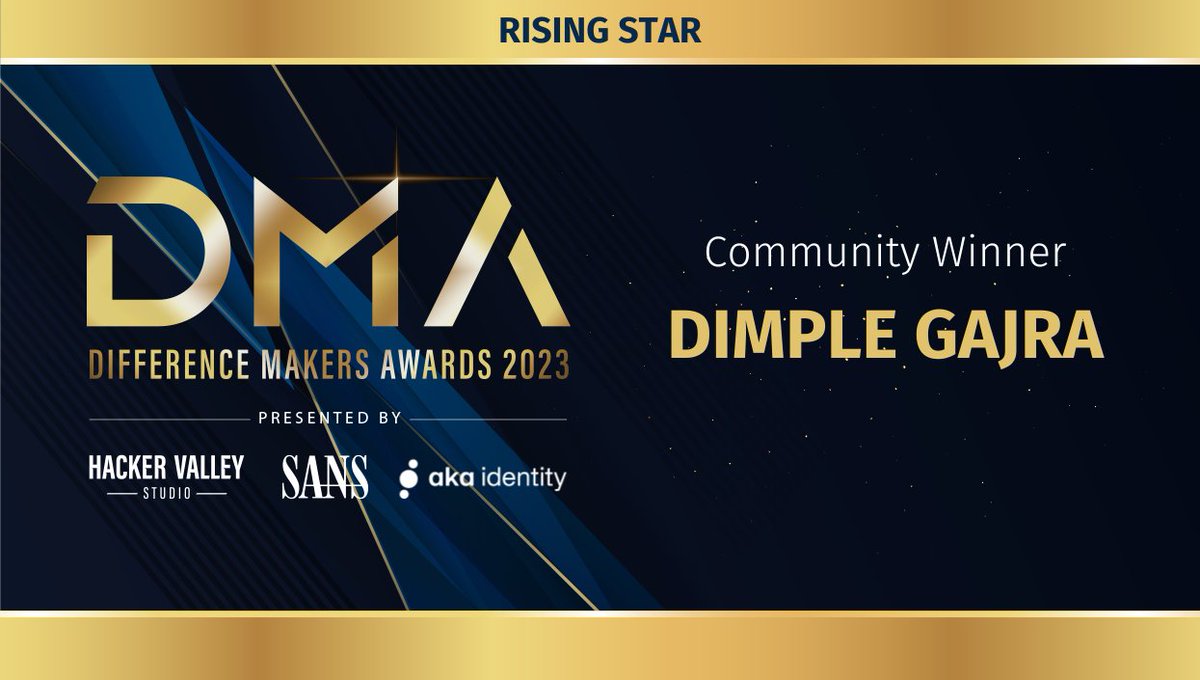 The Rising Star of the Year Award 💫 is awarded to newer #CyberSecurity practitioners to keep an eye on in the industry.

The Community voted, and the winner for Rising Star of the Year went to Dimple Gajra. Congratulations!

#SANSDMA