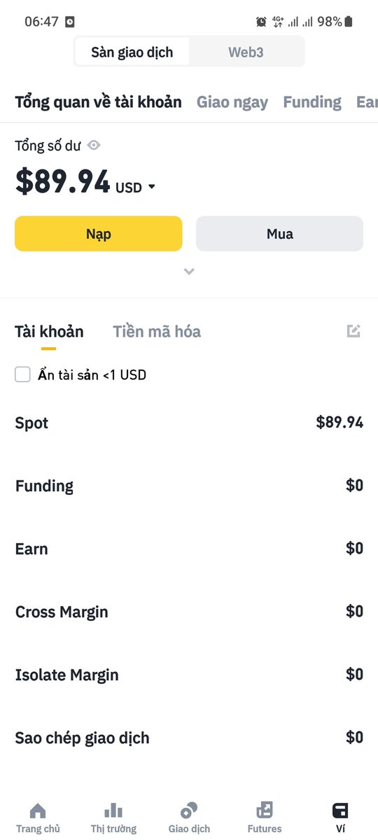 Cũng có tài khoản binance chứ bộ mỗi tội không biết trade. 
Trên X mình thấy toàn những coin thủ .
Các coin thủ chào mình cái đi.
Chỉ mình cách kiểm 50-70 củ 1 tháng từ trade coin đi.