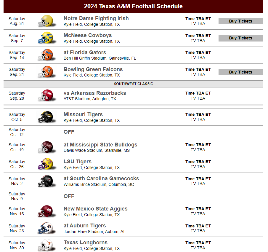 Tamu 2024 Football Schedule Printable Lenee Nichole