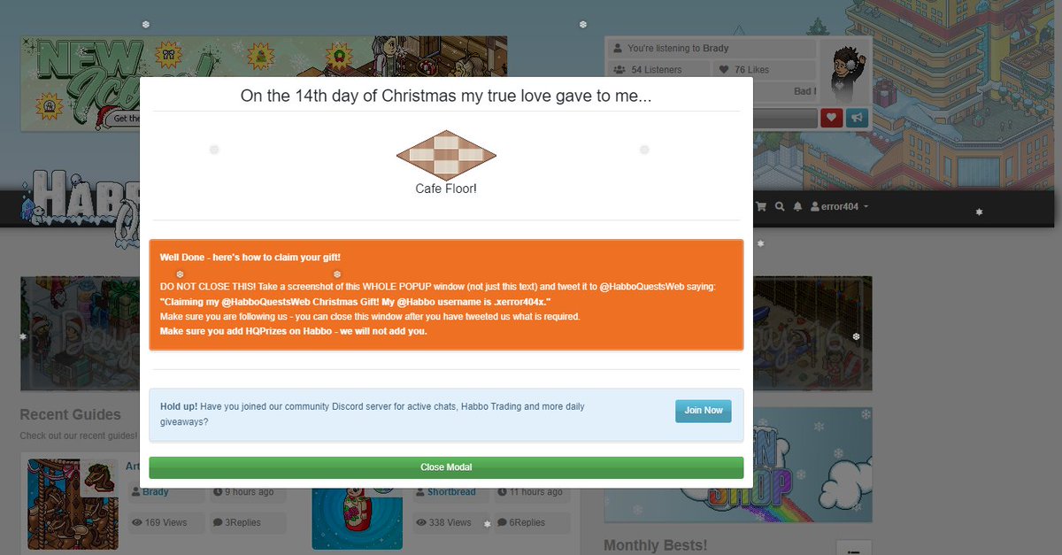 _xerror404x_x's tweet image. Claiming my @HabboQuestsWeb Christmas Gift! My @Habbo username is .xerror404x.