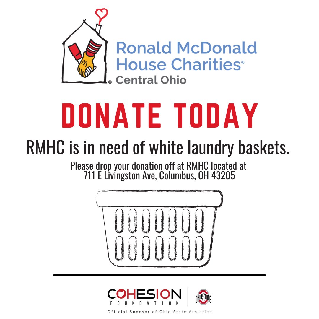 Help our friends at @RMHCofCentralOH and donate today! They are in need of white laundry baskets. You can drop off your donation at 711 E. Livingston Ave. We ❤️ the good they do and can’t thank them enough for #keepingfamiliesclose, especially during this holiday season.