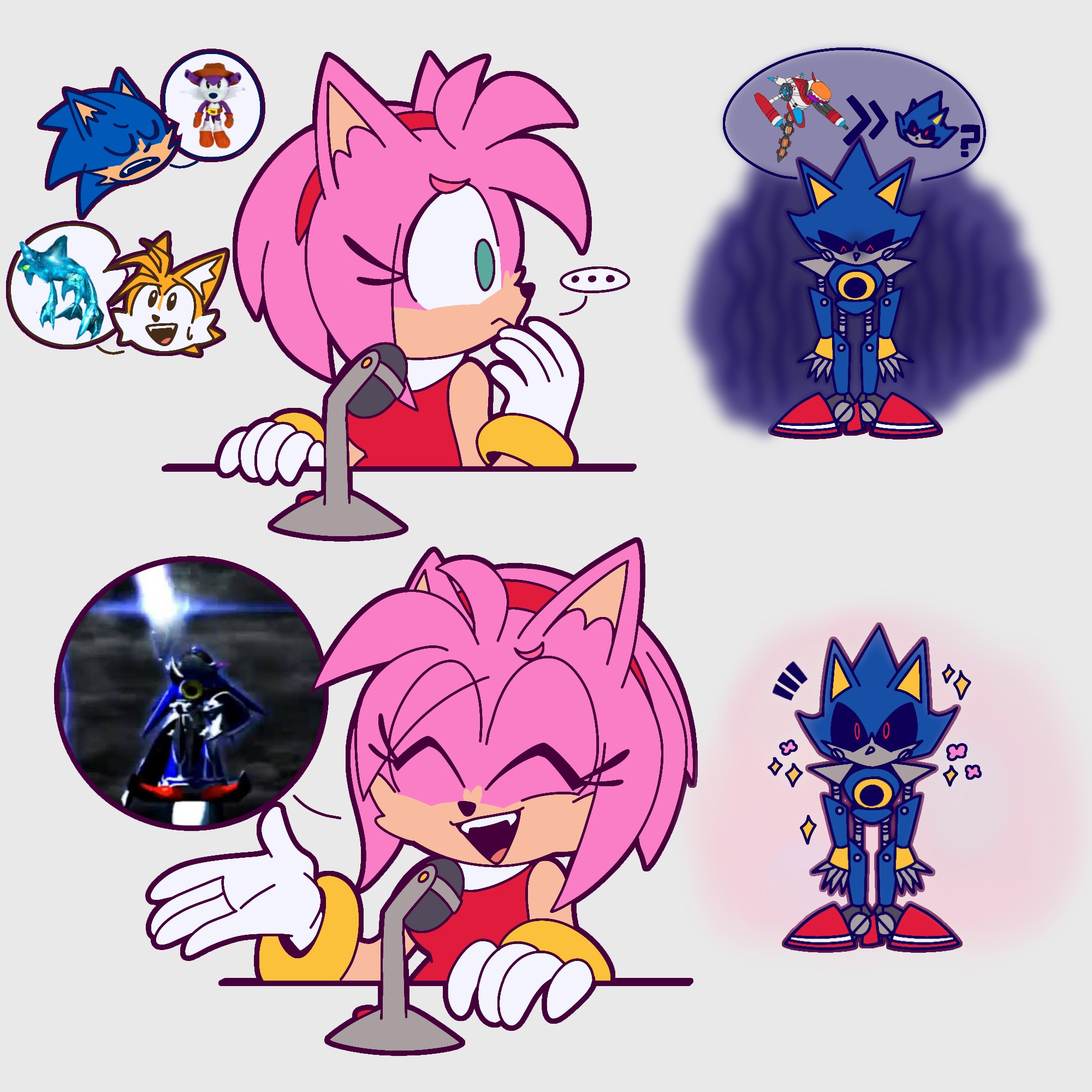 amy rose, metal sonic, and neo metal sonic (sonic) drawn by usa37107692