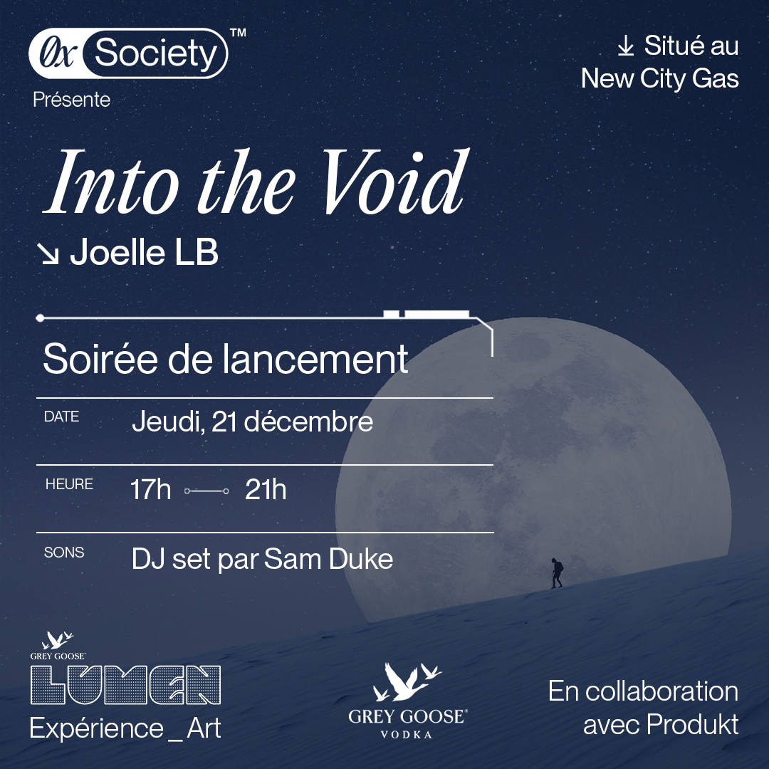 Le compte à rebours est lancé avant le début de INTO THE VOID, une exposition solo présentant les NFTs de la photographe montréalaise @joelle_lb ! 📸 Il ne reste plus qu'une semaine - réservez vos billets via le lien dans la bio ! 🎟️ @newcitygas @thisisprodukt @GreyGoose