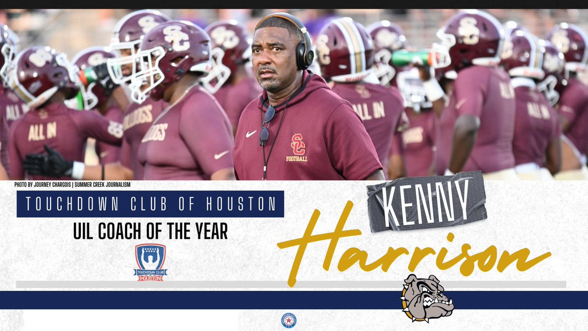 Humble ISD (@humbleisd) on Twitter photo BREAKING NEWS: <a href="/SC_BulldogFB/">Summer Creek Football</a> coach Kenny Harrison has won the 2023 Touchdown Club of Houston UIL Coach of the Year Award!!
Harrison becomes the third-ever Humble ISD coach to win this award joining Humble’s Neal Quillin (1995) and Kingwood’s Mike Unger (1990). #txhsfb BREAKING NEWS: <a href="/SC_BulldogFB/">Summer Creek Football</a> coach Kenny Harrison has won the 2023 Touchdown Club of Houston UIL Coach of the Year Award!!
Harrison becomes the third-ever Humble ISD coach to win this award joining Humble’s Neal Quillin (1995) and Kingwood’s Mike Unger (1990). #txhsfb