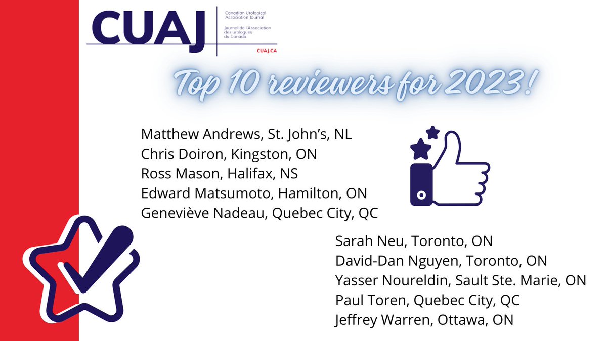 CUAJournal (@cuajournal) on Twitter photo ⭐️⭐️⭐️⭐️⭐️⭐️⭐️⭐️⭐️⭐️If you would like to see your name on this list next year
and are not yet registered as a reviewer for
the journal contact us >> journal@cua.org
<a href="/DavidDan_Ngn/">David-Dan Nguyen</a> <a href="/doironro/">Chris Doiron</a> <a href="/AdriEditor/">Adriana Modica</a> <a href="/_TheUrologist_/">Mike Leveridge</a> ⭐️⭐️⭐️⭐️⭐️⭐️⭐️⭐️⭐️⭐️If you would like to see your name on this list next year
and are not yet registered as a reviewer for
the journal contact us >> journal@cua.org
<a href="/DavidDan_Ngn/">David-Dan Nguyen</a> <a href="/doironro/">Chris Doiron</a> <a href="/AdriEditor/">Adriana Modica</a> <a href="/_TheUrologist_/">Mike Leveridge</a>