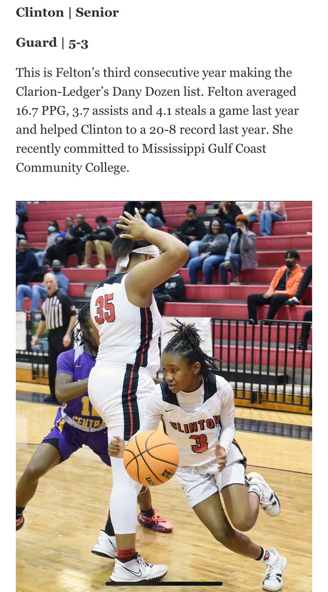 CHS GBasketball (@ladyarrowsbball) on Twitter photo Congratulations to Clinton Lady Arrow, Taelar Felton, for being named to CLARION LEDGER'S MISSISSIPPI HIGH SCHOOL GIRLS BASKETBALL DANDY DOZEN FOR THE 3RD YEAR!! Thank you for representing Clinton so well! We are proud of you!
<a href="/TaelarFelton/">Taelar Felton</a> <a href="/GoArrows/">Clinton Arrow Athletics</a> <a href="/C_Courier/">The Clinton Courier</a> <a href="/CharlesFeltonJ1/">Charles Felton Jr</a> Congratulations to Clinton Lady Arrow, Taelar Felton, for being named to CLARION LEDGER'S MISSISSIPPI HIGH SCHOOL GIRLS BASKETBALL DANDY DOZEN FOR THE 3RD YEAR!! Thank you for representing Clinton so well! We are proud of you!
<a href="/TaelarFelton/">Taelar Felton</a> <a href="/GoArrows/">Clinton Arrow Athletics</a> <a href="/C_Courier/">The Clinton Courier</a> <a href="/CharlesFeltonJ1/">Charles Felton Jr</a>