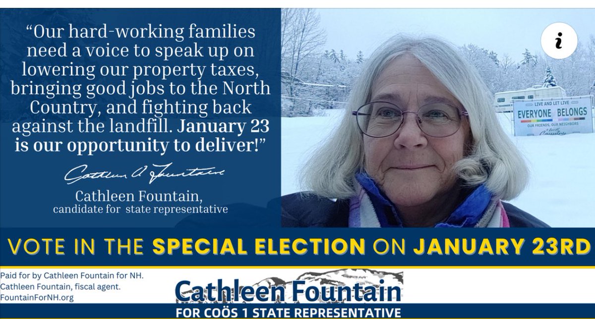 Cathleen Fountain, candidate for NH State Rep, Coos 1: “fighting back against the landfill” Love it! #SaveForestLake @KlandriganUL @CoosNHPolitics @northcountryabc @NHDems @NHHouseDems @coosnhdems @NHSierraClub @UUActionNH @bphill36 @Adamfinkel0 @CardonaLebron @RepWilhelm @CLF