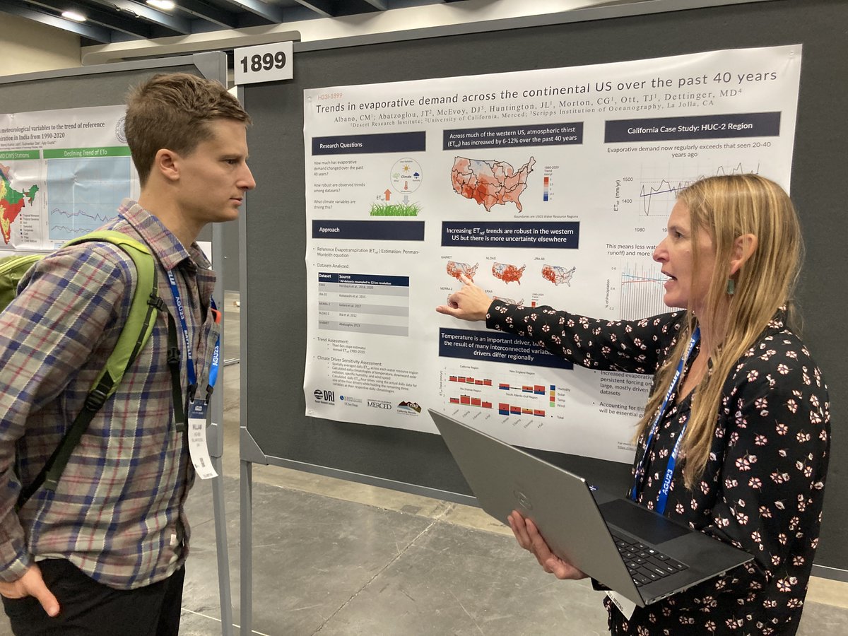#DRI’s Christine Albano presented her research at #AGU23 that shows increases in evaporative demand of between 6 and 12% across the country over the last 40 years. #WideOpenScience #DiscoverDRI