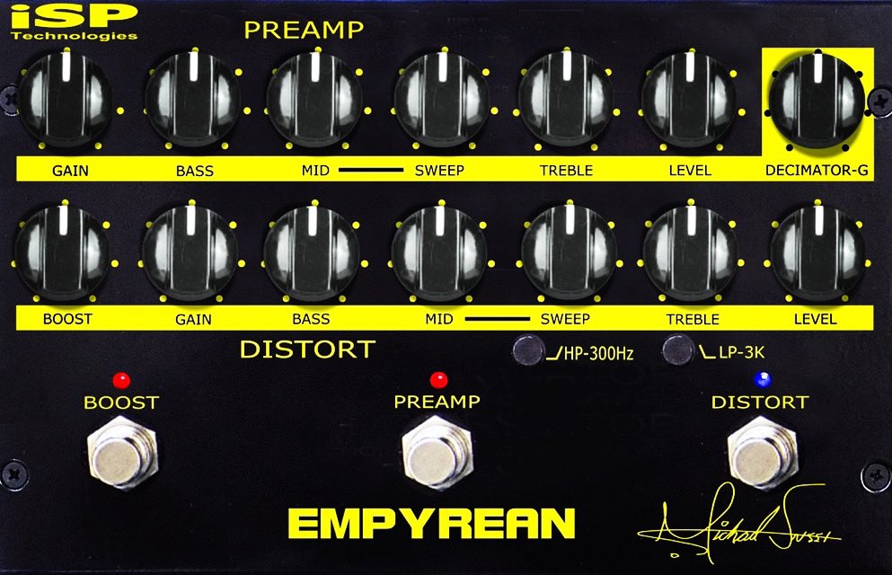 I’m very happy to say that this amazing new signature pedal is coming soon! The @isptechnologies /MS “Empyrean” pedal! Eq dialed to my specs, effects loop, clean solo boost and last but not least - low & high pass filters. And Decimator G built in👊 Stay tuned….