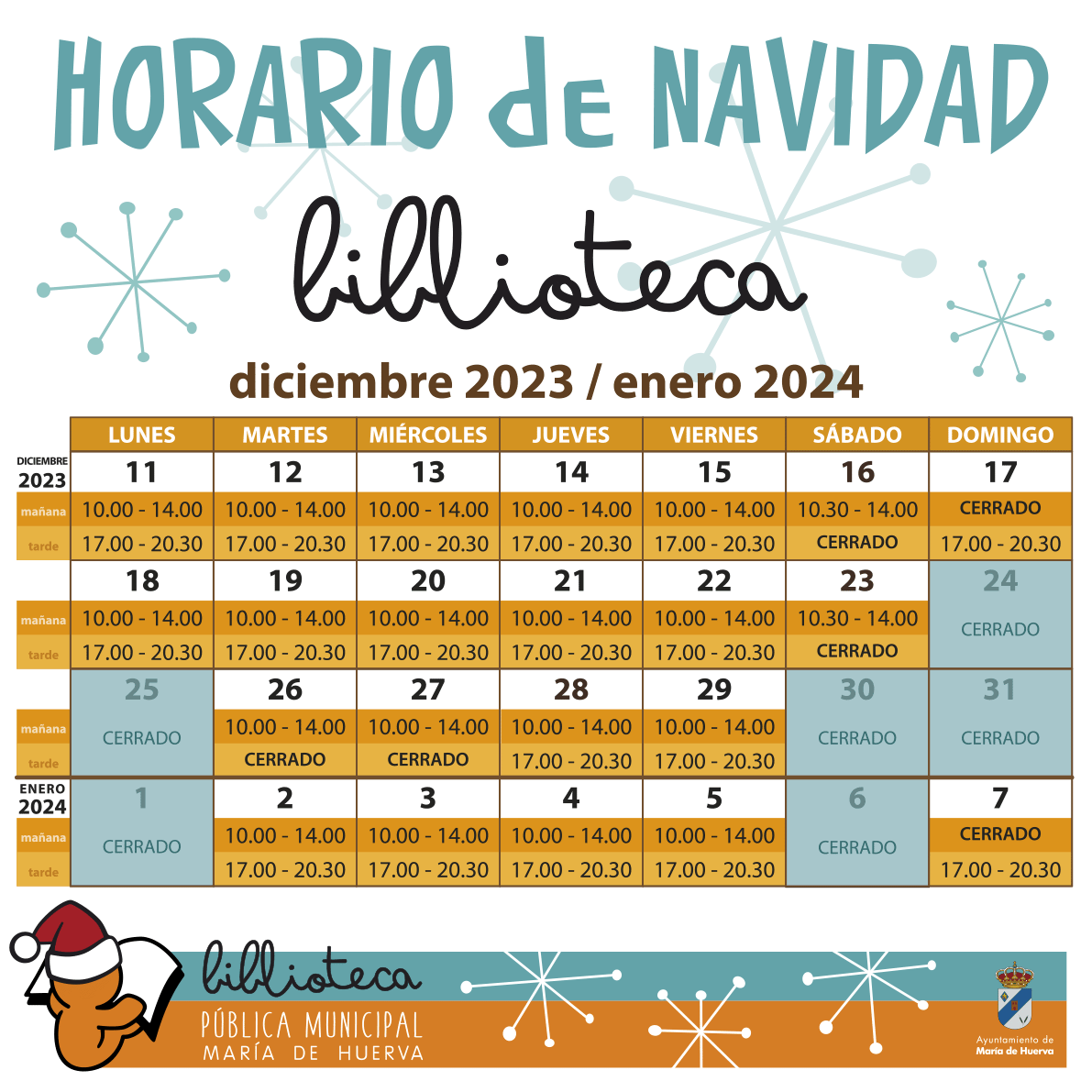 BIBLIOTECA MUNICIPAL - Calendario de Navidad
#maríadehuervalee
@bibliomdh