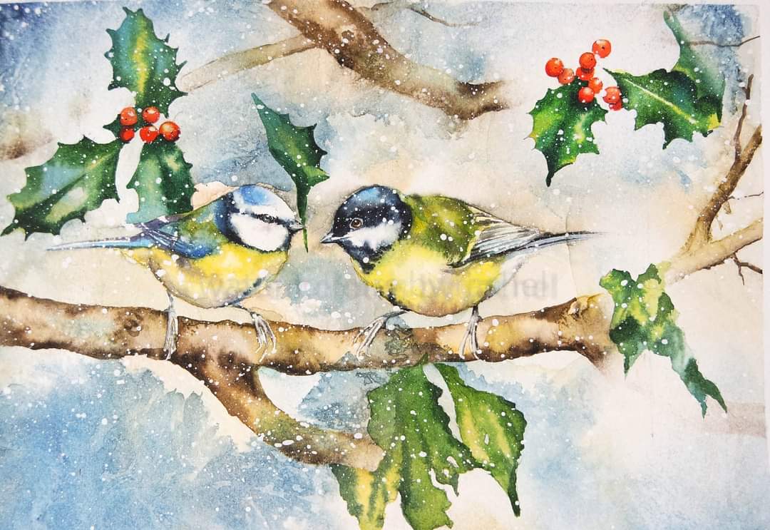 Watercoloursbyrachel Advent Calendar Day 14 Have a lovely Thursday I Think we all value kindnes I love the Christmas-time, and yet, I notice this, each year I live; I always like the gifts I get, But how I love the gifts I give. Carolyn Wells #watercolour #birds #Advent #art