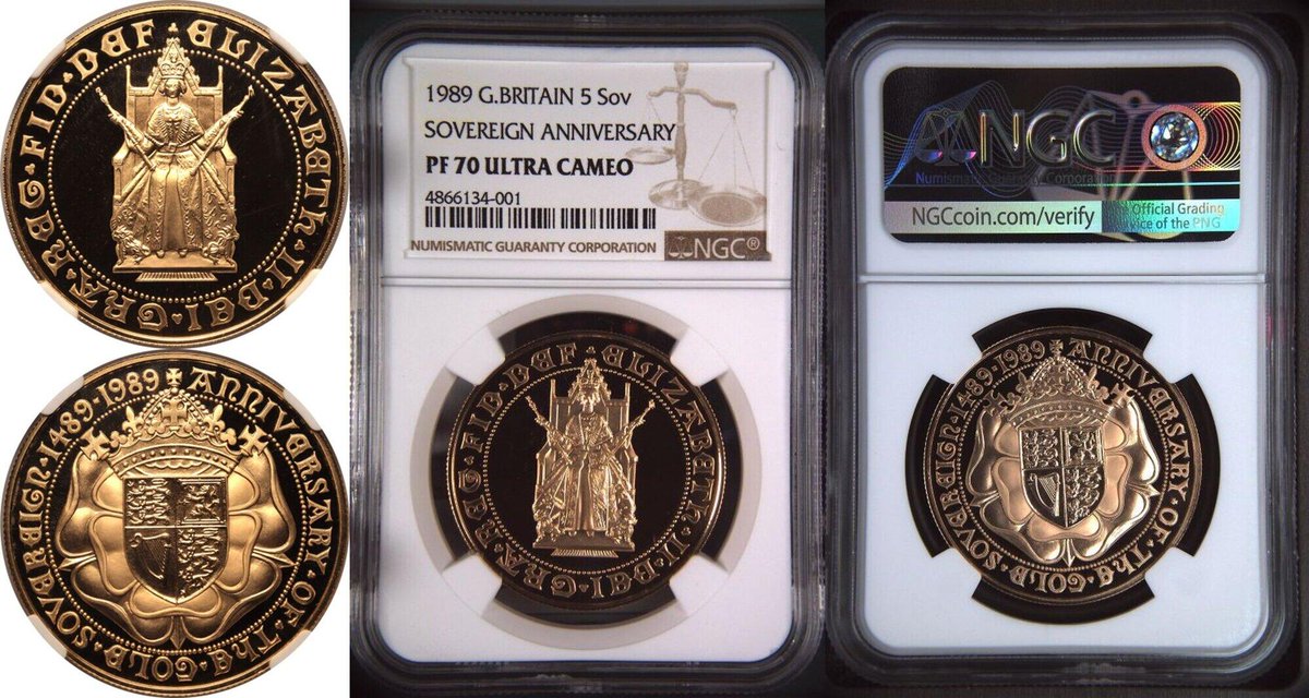 The Coin Cabinet Auction 100
開催日：12月29日

ロット：44
イギリス ソブリン500周年記念 1989年 5ポンド 金貨 NGC PF70UCAM
numisbids.com/n.php?p=lot&si…

イギリス本国で人気が高い5ポンドです。