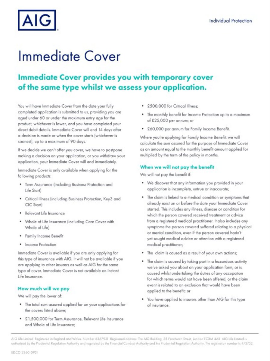 Value Added Benefit or the Unsung Hero of Value Adds? 

The latter for me and a great conversation to have to give additional piece of mind to a client.

#financialservices #protection #aig #immediatecover #protectedfromoutset