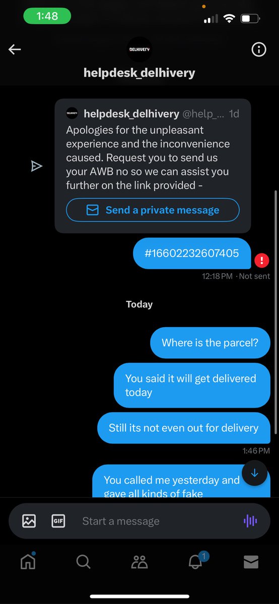 SSumbroy's tweet photo. @help_delhivery This is how they faked everything on call yesterday and i have no update even today. They cannot even refund my money or get the parcel delivered @delhivery @help_delhivery https://t.co/MpudUrunYf