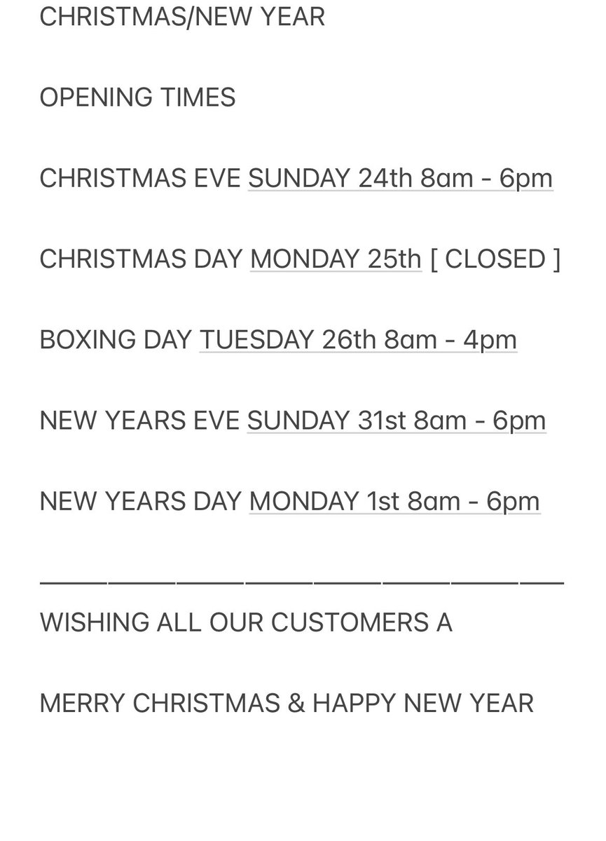 Christmas 🎄 Opening Hours 🎅