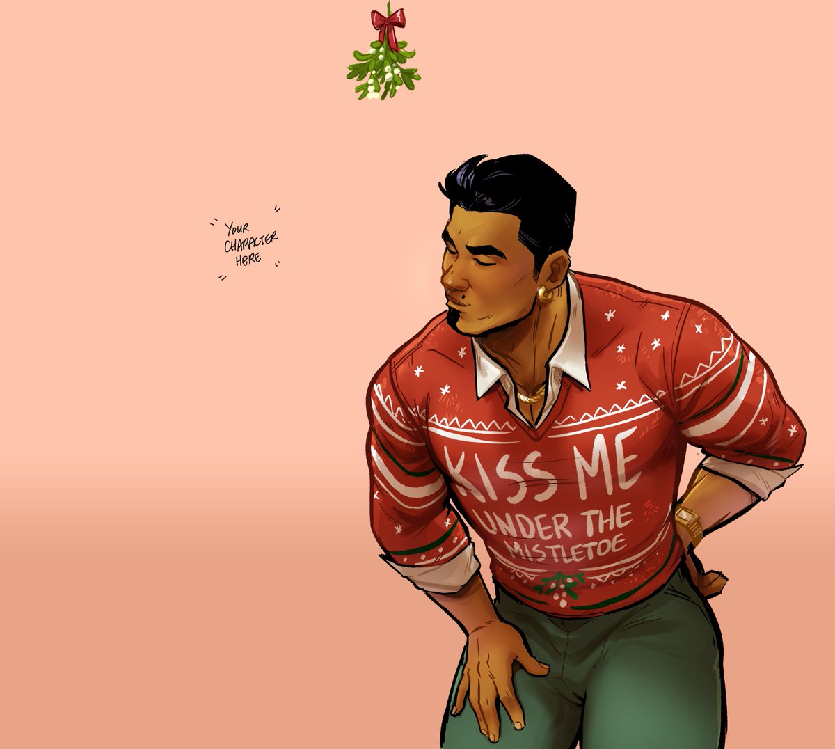 crispy_ghee's tweet photo. A smoochable Kal was requested for #ocmistletoe and I figured I'd do it now since I have no idea how busy I'm gonna be later

Y'all should draw your character meeting him at the mistletoe sometime, why not https://t.co/MA1F7JTkQK