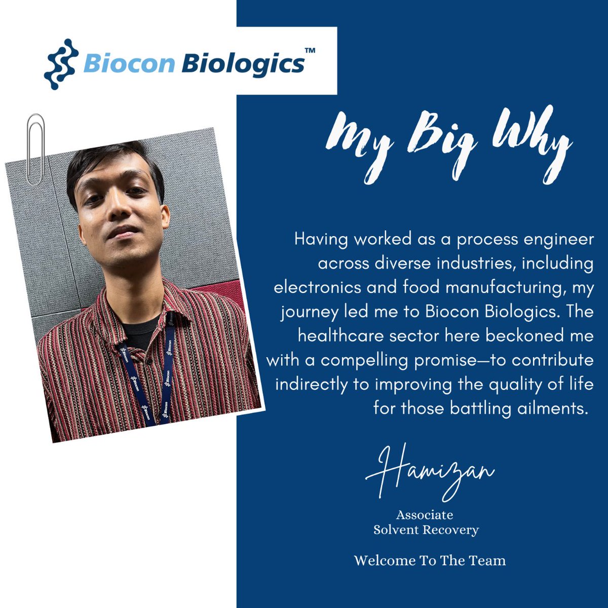 BioconBiologics's tweet photo. Thrilled to welcome Hamizan to the team. His "big why" is compelling - drawn by the promise of contributing indirectly to improving the quality of life for those battling ailments in the healthcare sector.
#NewEmployeeOrientation #BigWhy #Learning&Development #HumanResources https://t.co/voblMZFIZQ