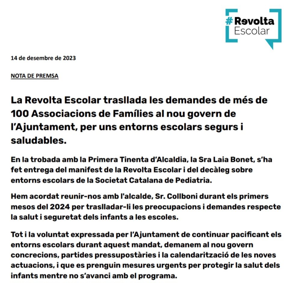 🗞️📰🚸Ahir ens vam reunir amb la <a href="/laiabonetrull/">Laia Bonet</a> per traslladar les preocupacions respecte la seguretat i salut en els entorns escolars

Tot i la voluntat expressada per l’Aj de continuar pacificant, demanem al nou govern concrecions, partides pressupostàries i la calendarització