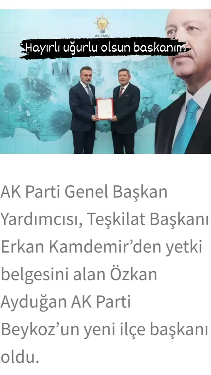 Baykozumuzun yeni ilçe baskanımız özkan aydugan olmuştur beykozumuza hayırlı uğurlu olsun insaallah.