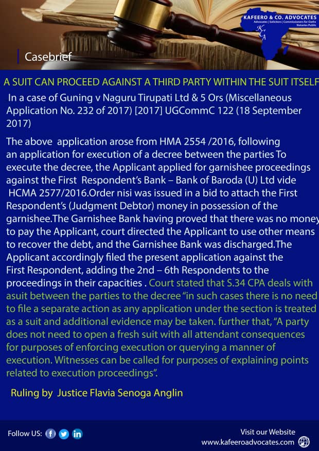 kaferoadvocate's tweet photo. Agood case to address;
Gunning v Naguru tirupati Ltd & 5ors (Miscellaneous Application No.232 of 2017) UGCOMMc 112
#casebrief
#legalalert https://t.co/mVcIh09wy4