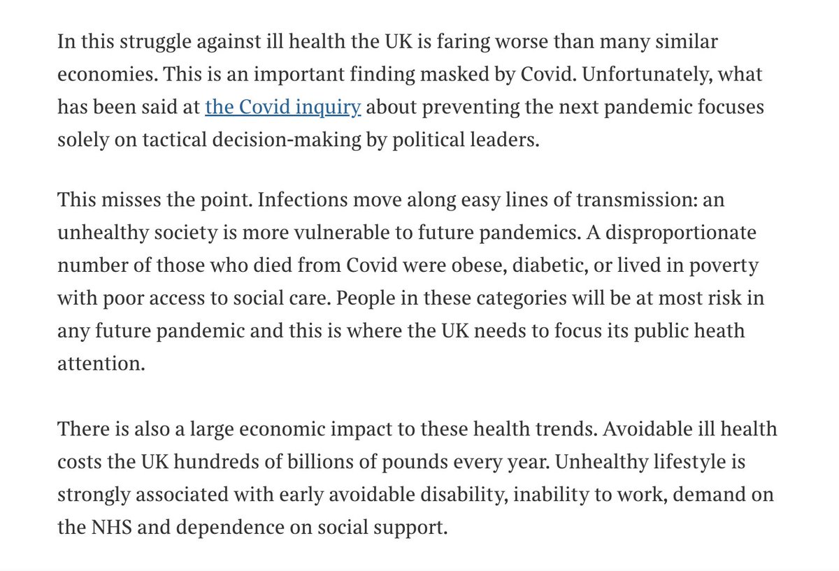 This, I think, is entirely right. One of the clearest lessons from Covid isn't that the UK has huge (and preventable) challenges with ill health — we knew that. It's that the impact of these hides in plain sight and affects every aspect of political and economic life. @thetimes